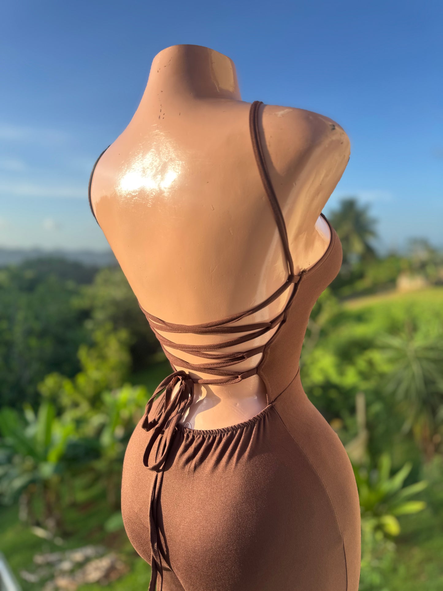 Basic Jumpsuit Crossed Back in Chocolate
