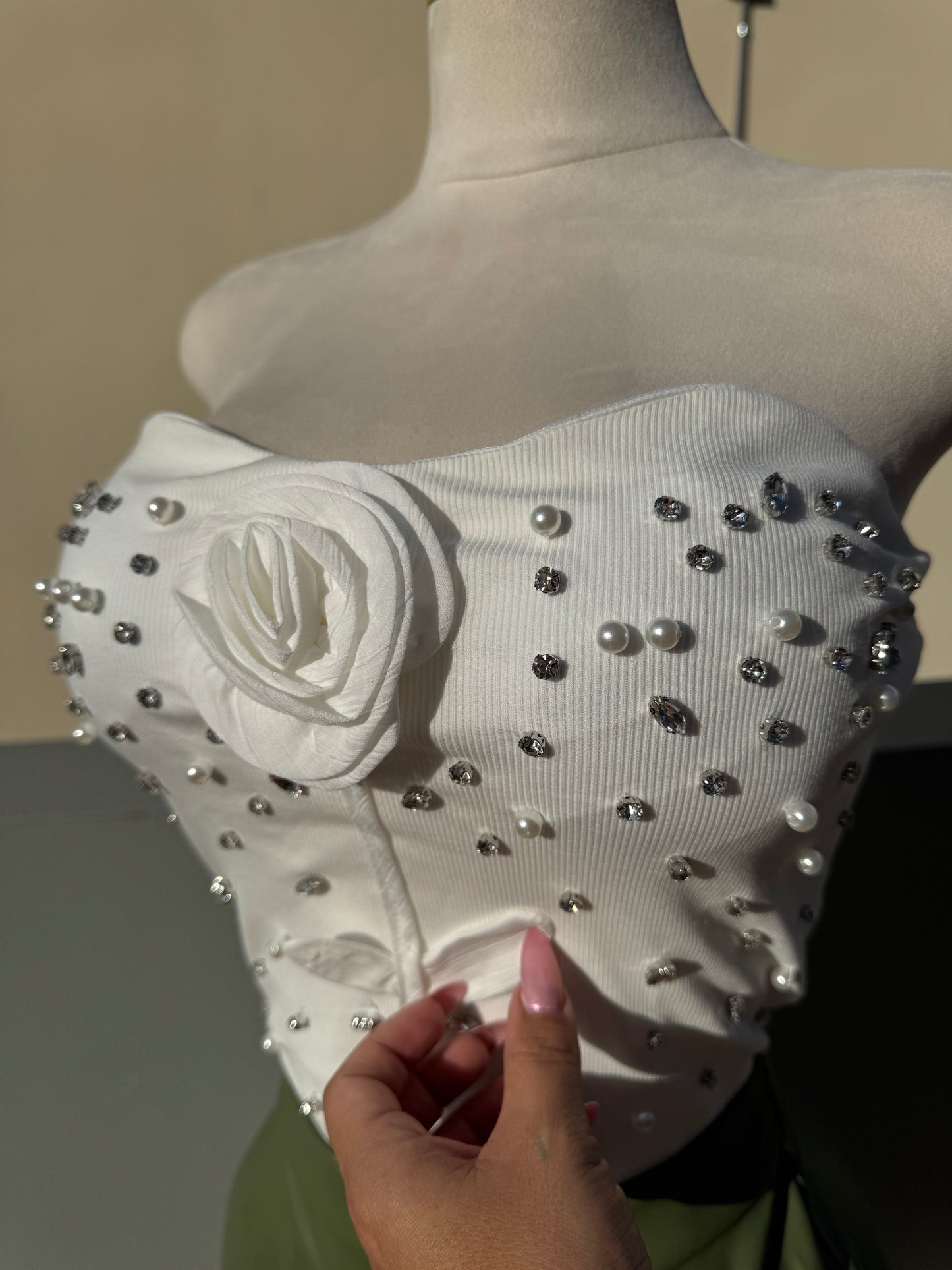 White Rose and Pearls Top