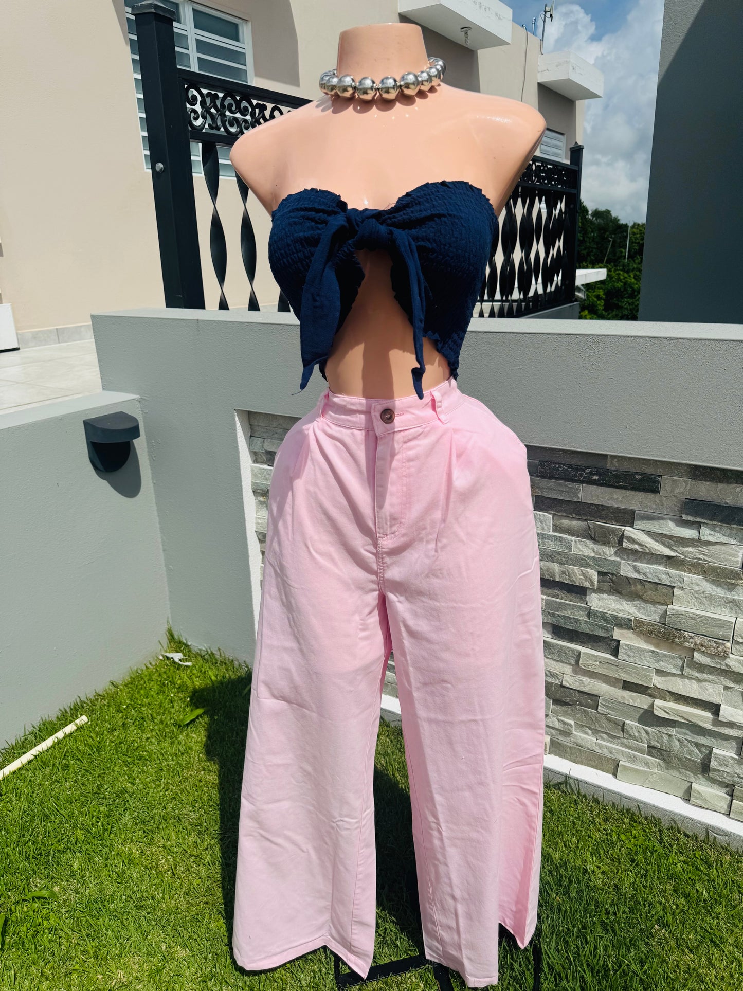 Tie Front Tube Top In Dark Night