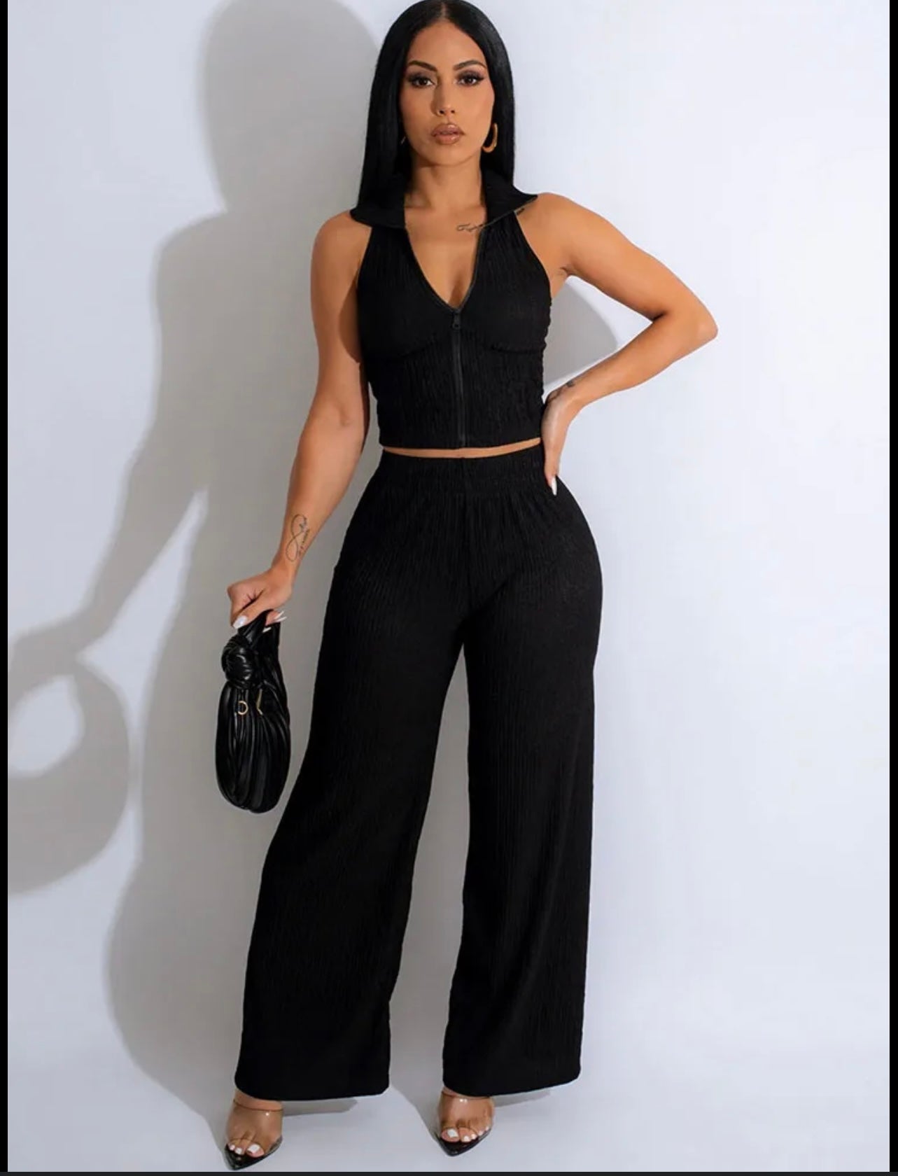 ๐Set zipper front and palazzo