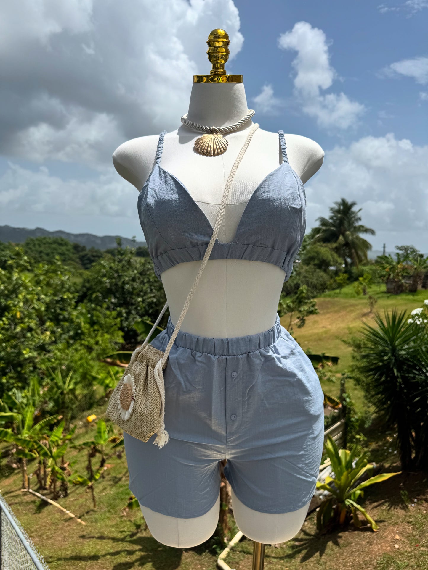 Blue Hilo Short Set
