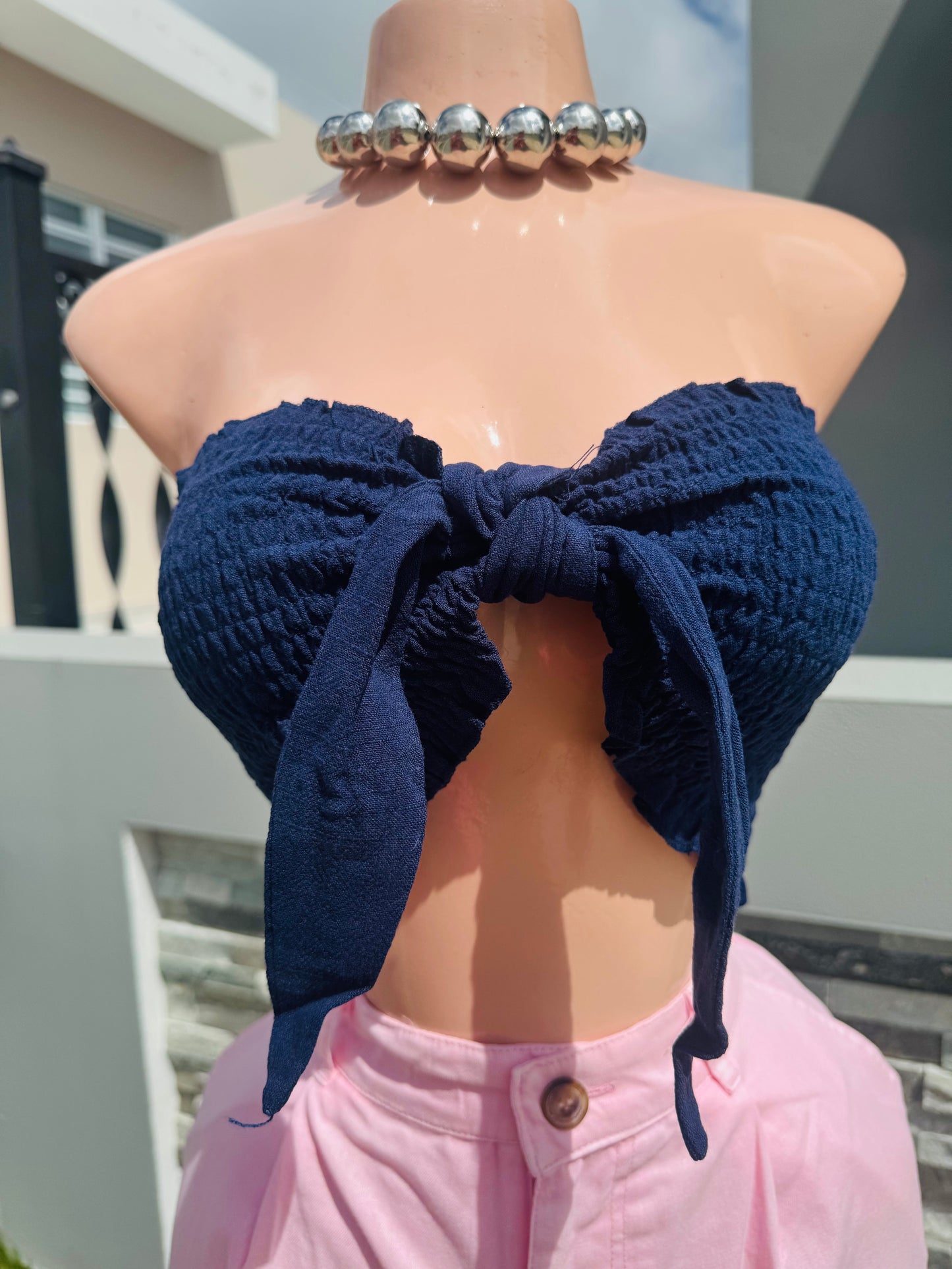 Tie Front Tube Top In Dark Night