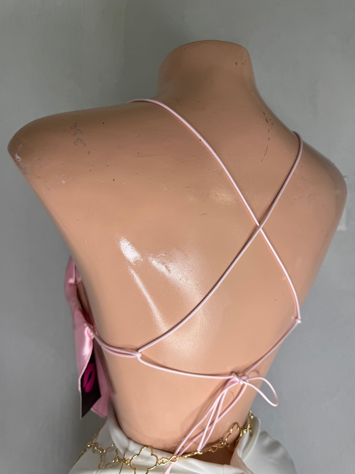 Satin Pink Top W Open Back