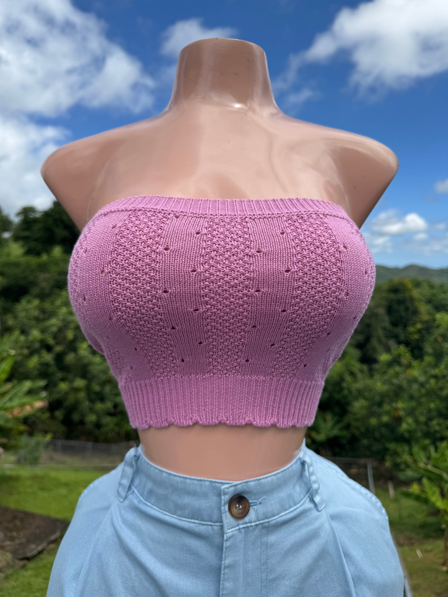 Elastic Crochet Top in Pink