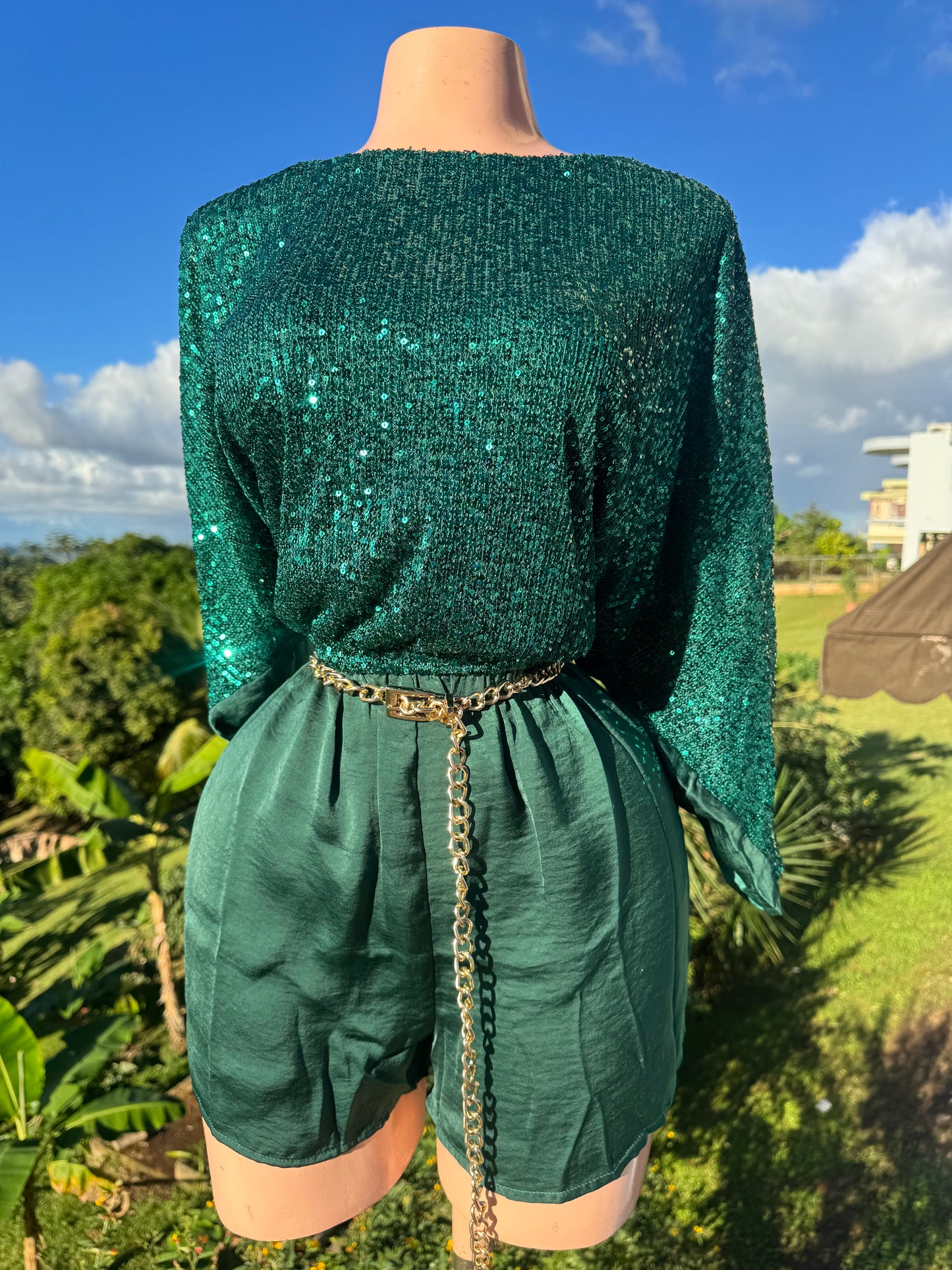 Sequined Teal Romper