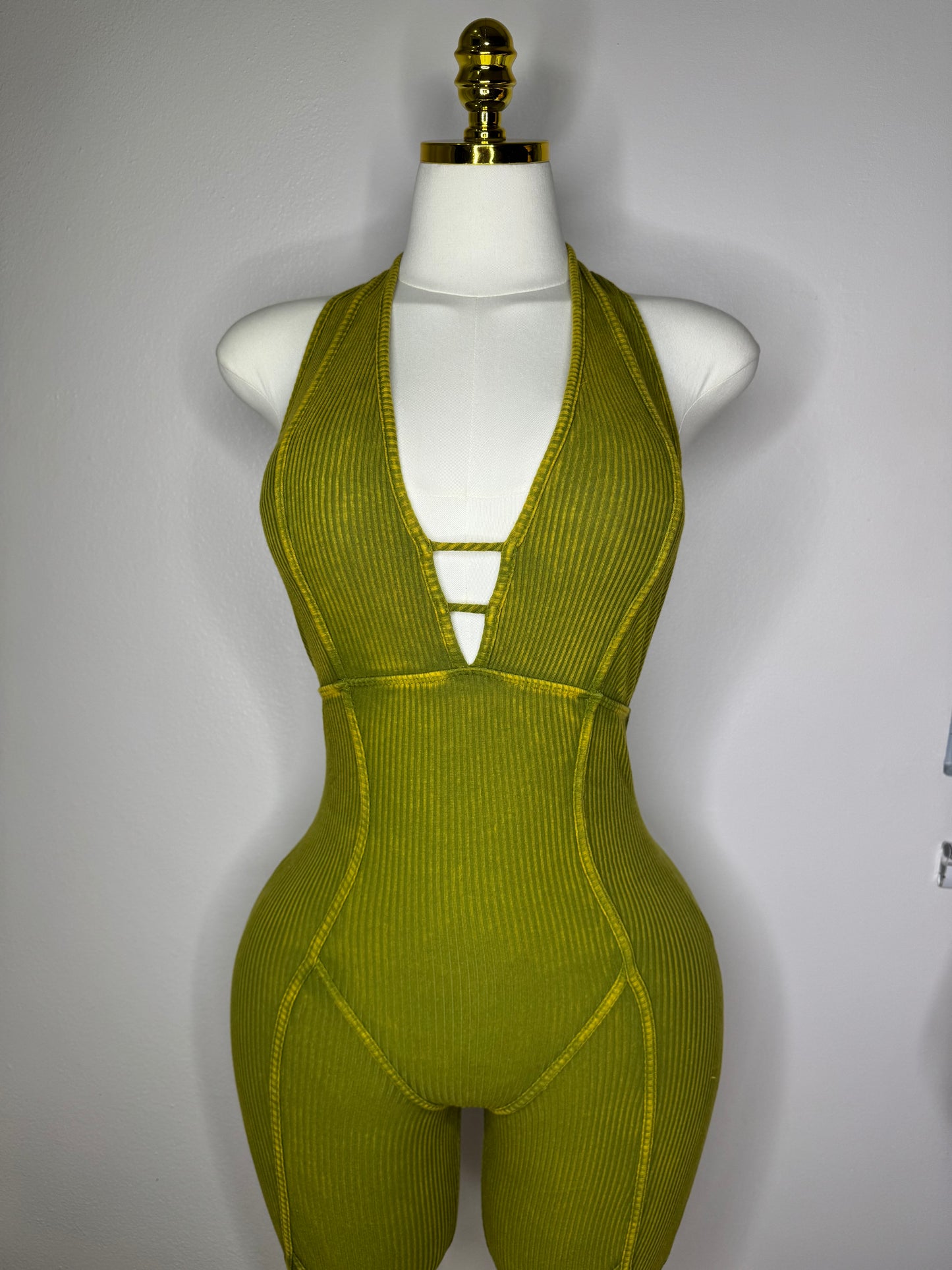 Olive Yellow Mineral Sexy Jumpsuit