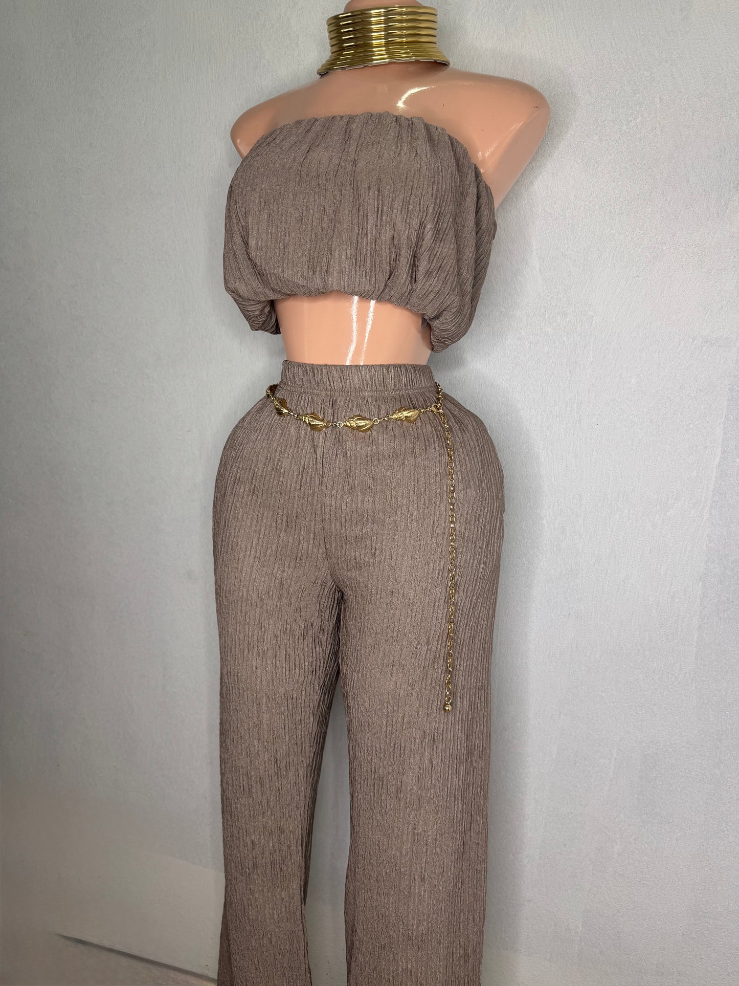 Dreamy Globe Palazzo Set in Taupe