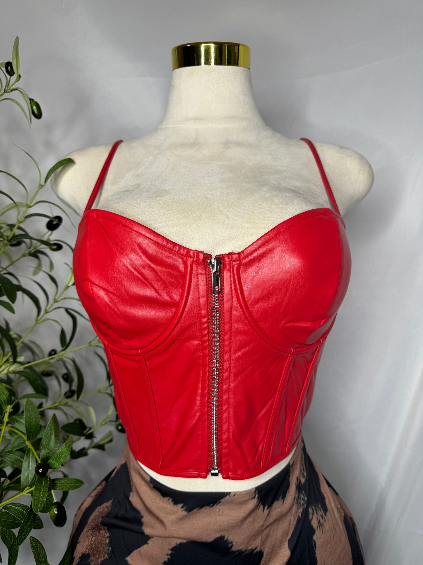 Leather Bustier in Red