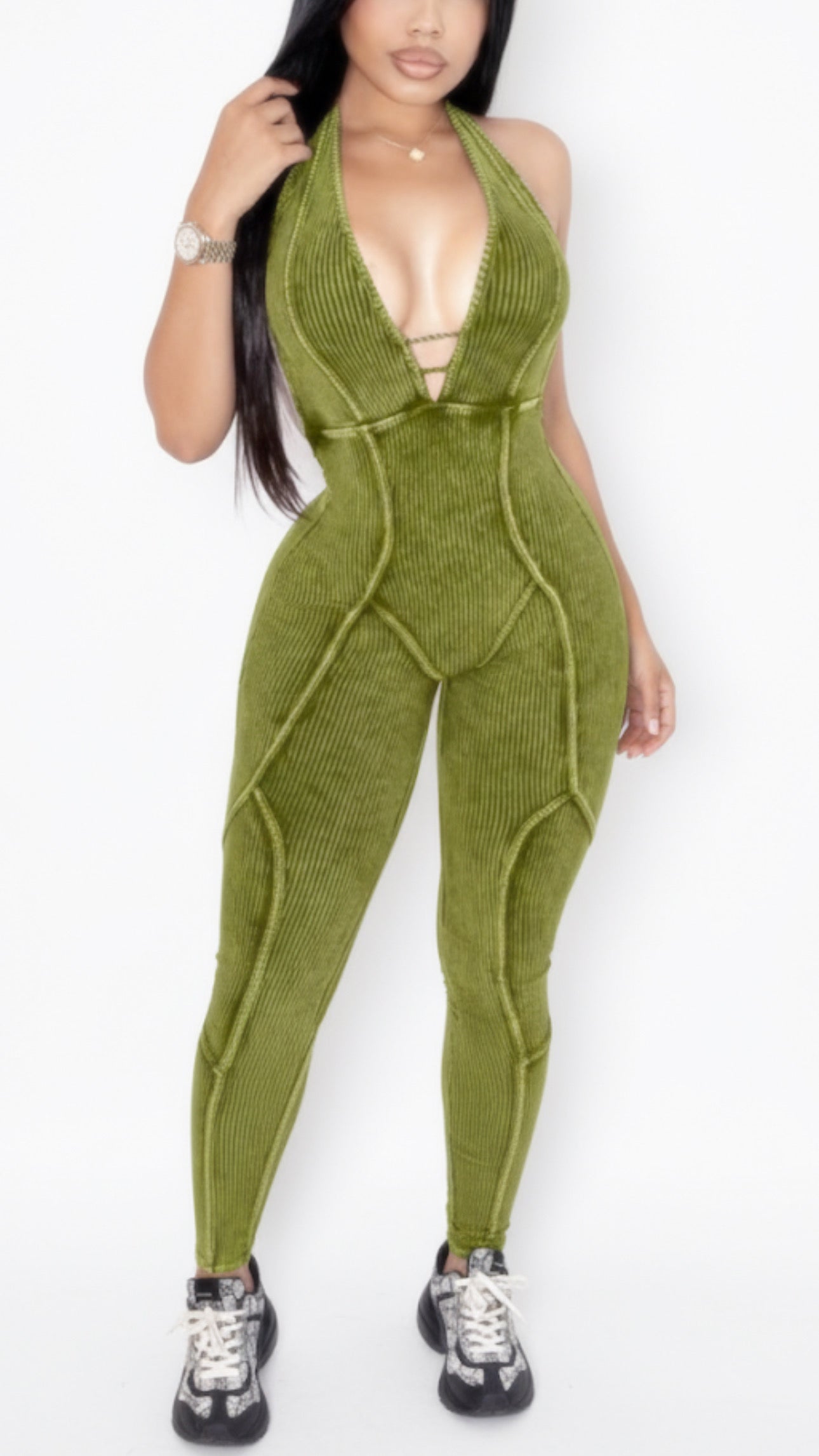 Olive Yellow Mineral Sexy Jumpsuit