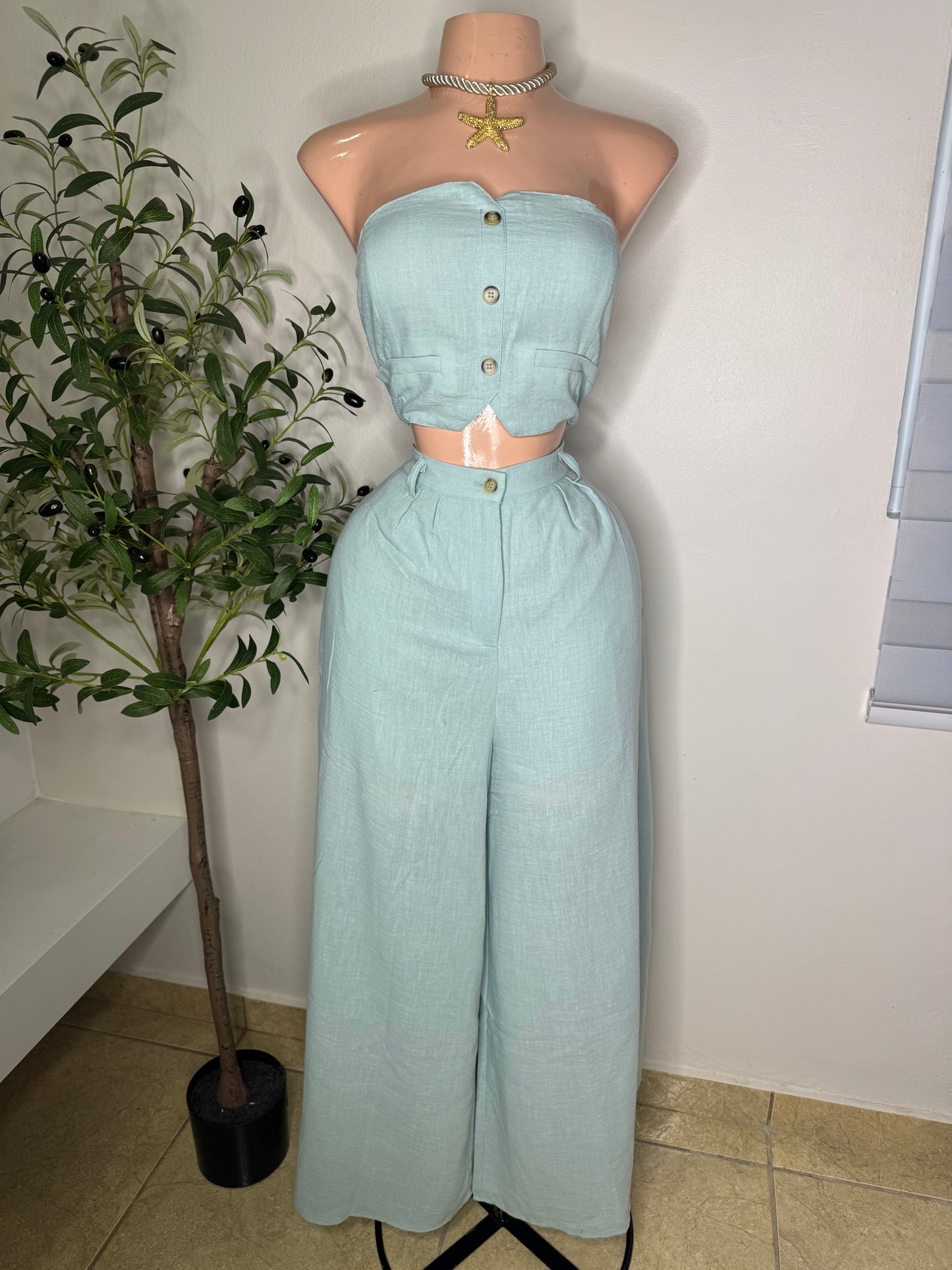 Set Hilo Tubo y Pantalón en Aqua