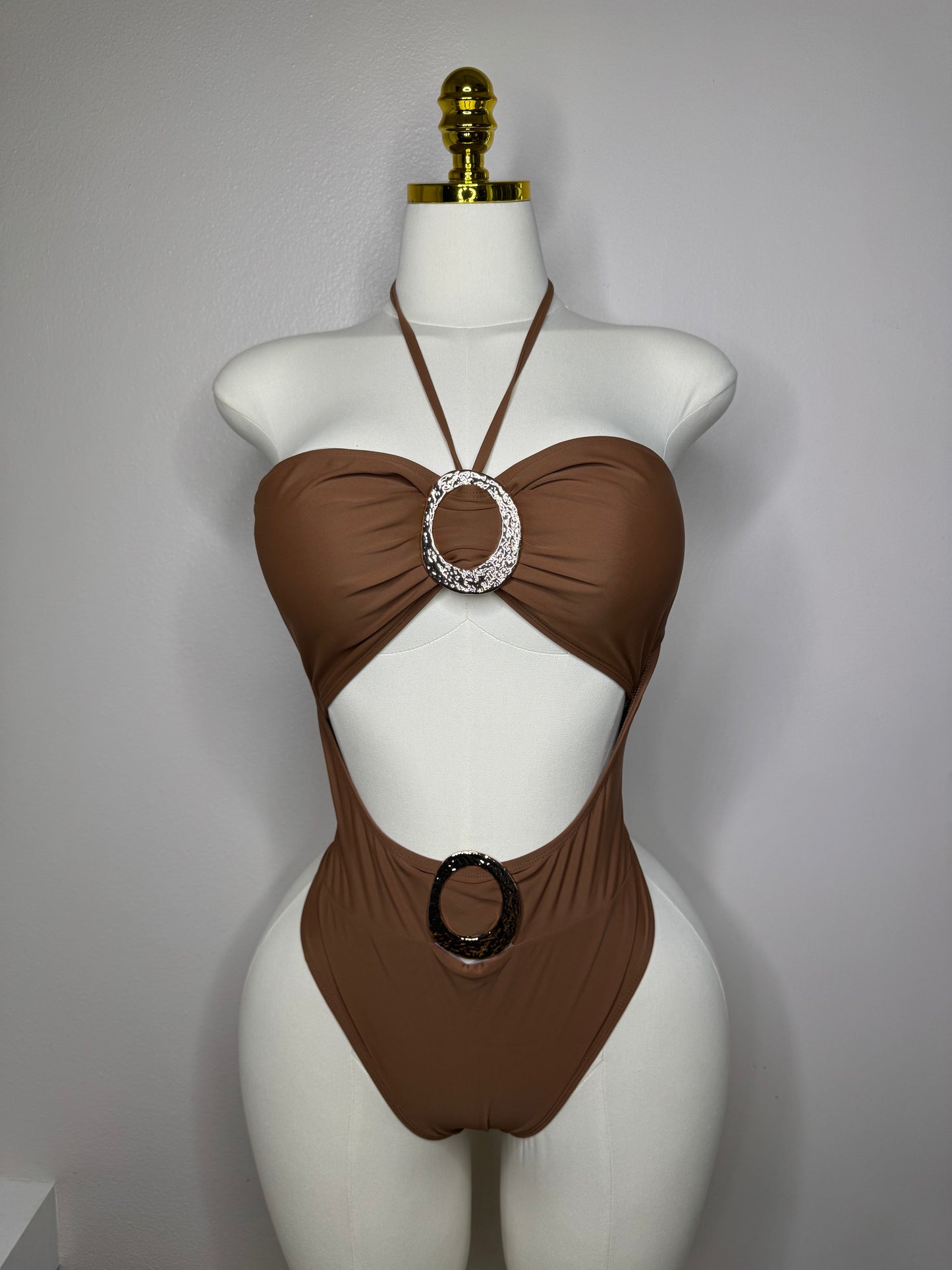 Gold Details Brown Swimwear