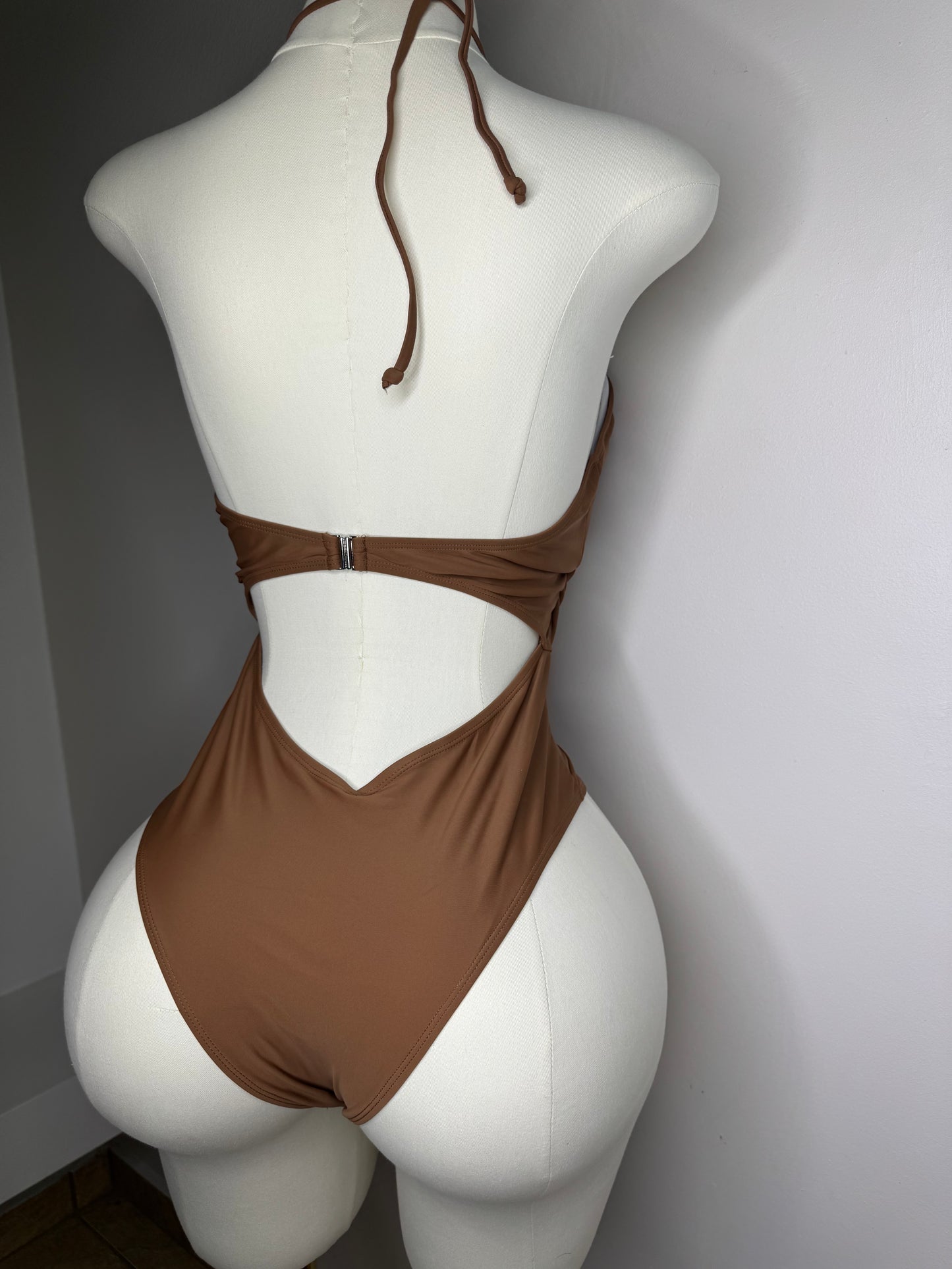 Gold Details Brown Swimwear