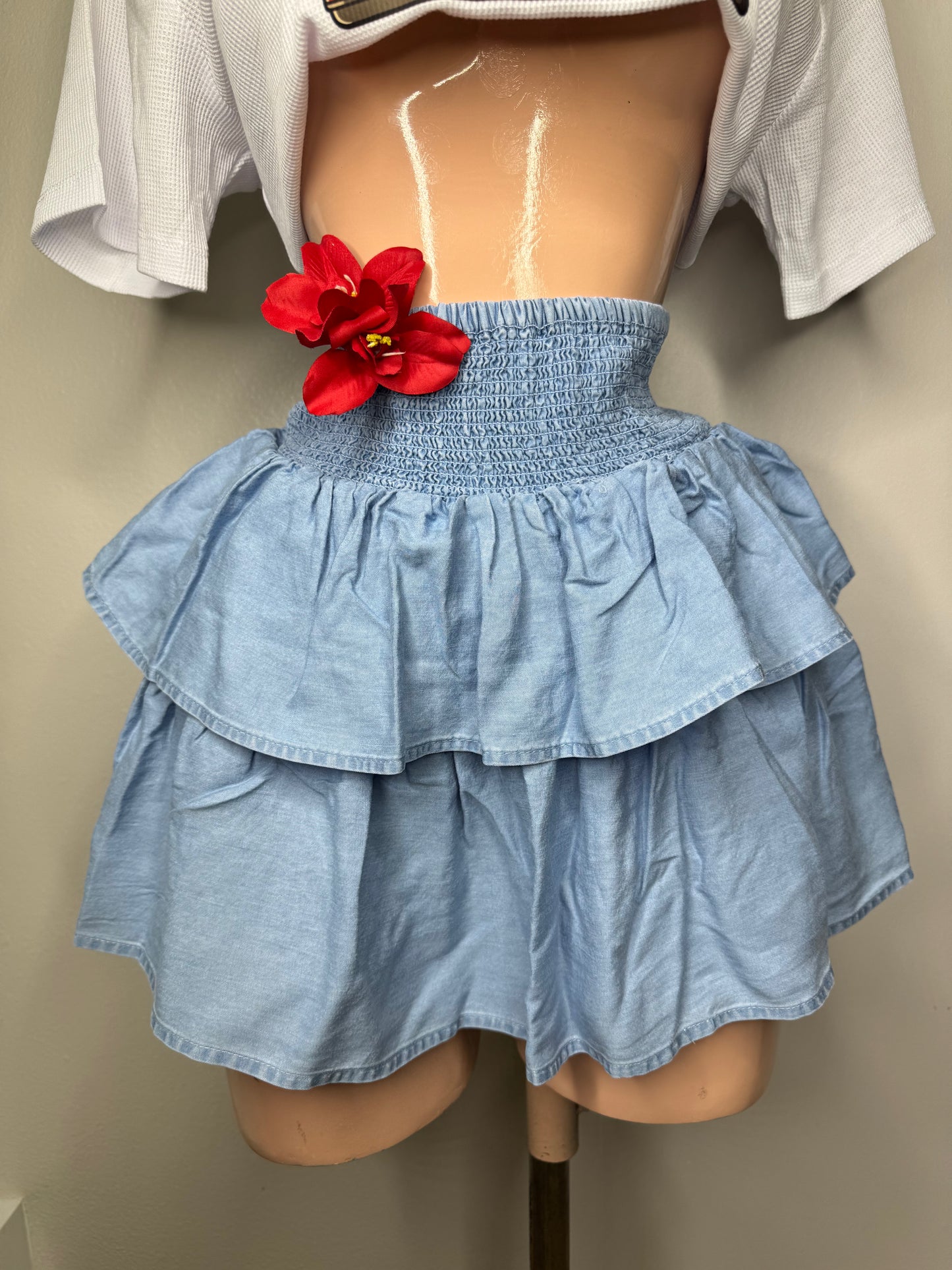 Light Denim Ruffle Skirt