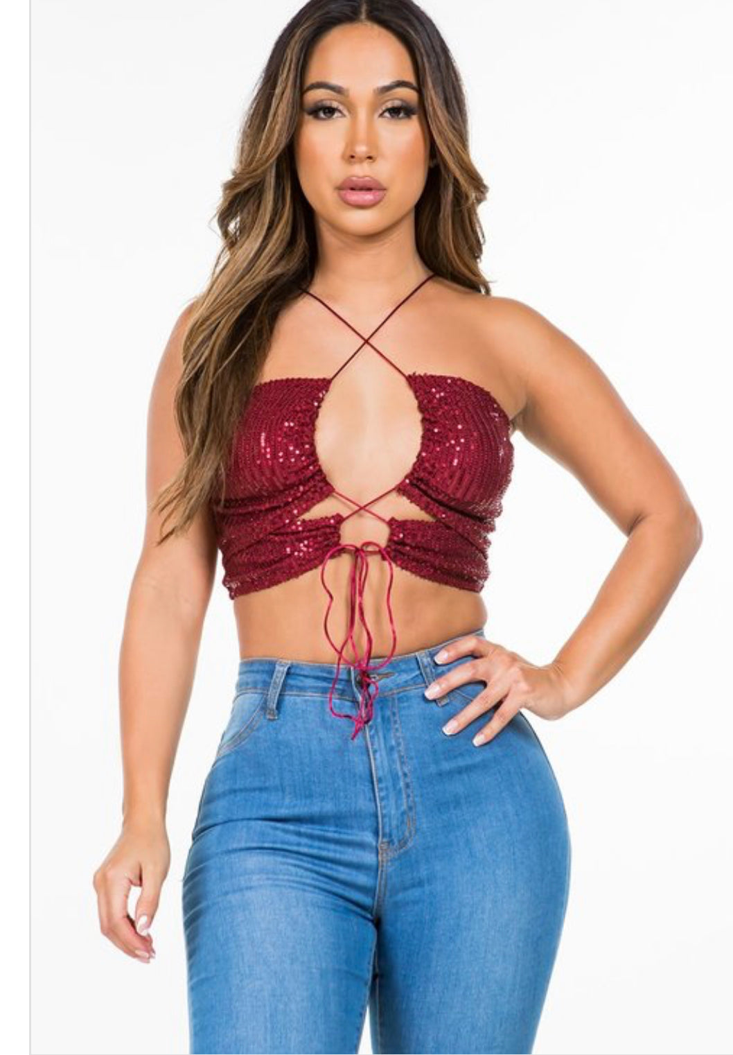 Top Lentejuelas Burgundy