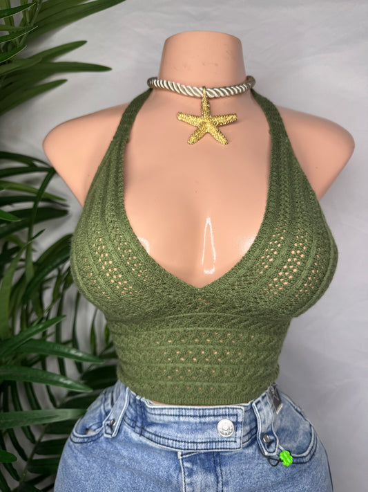 Crochet Top in Olive