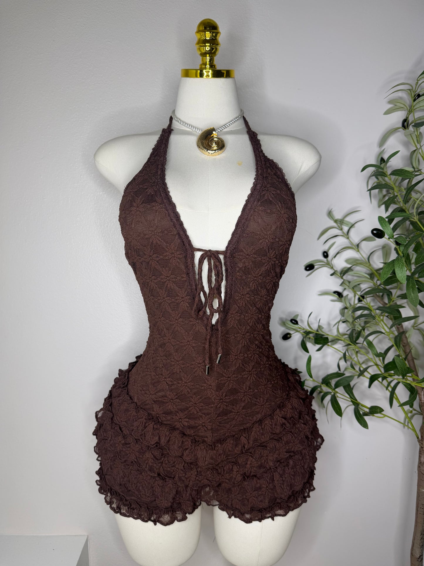 Lace Romper in Brown