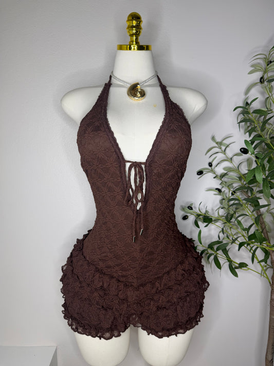 Lace Romper in Brown