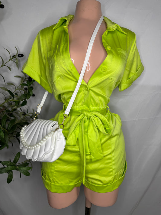 Satin Romper in Lime