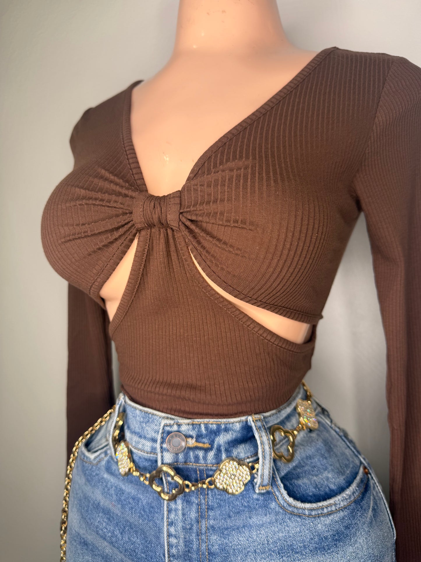 Top Manga Larga en Brown
