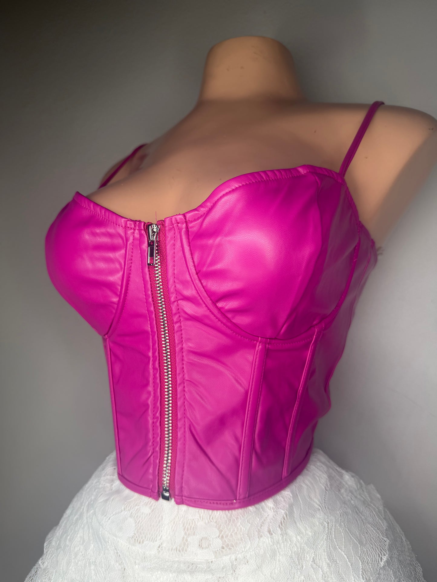 Leather Bustier Barbie Pink