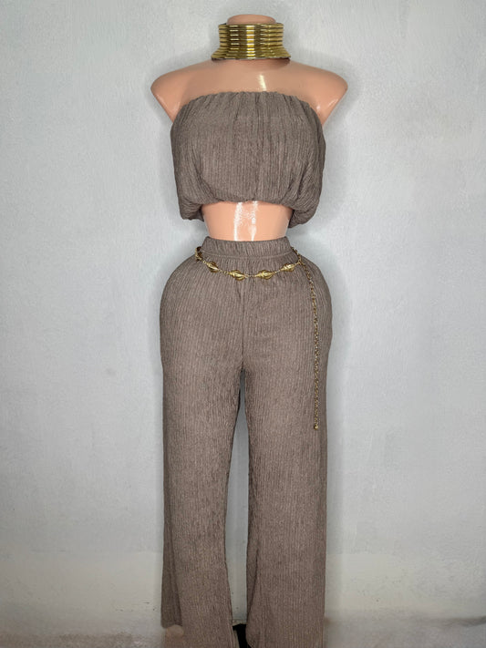 Dreamy Globe Palazzo Set in Taupe