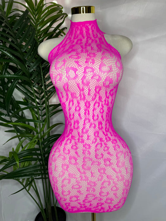 Fishnet Dress Pink Leopard