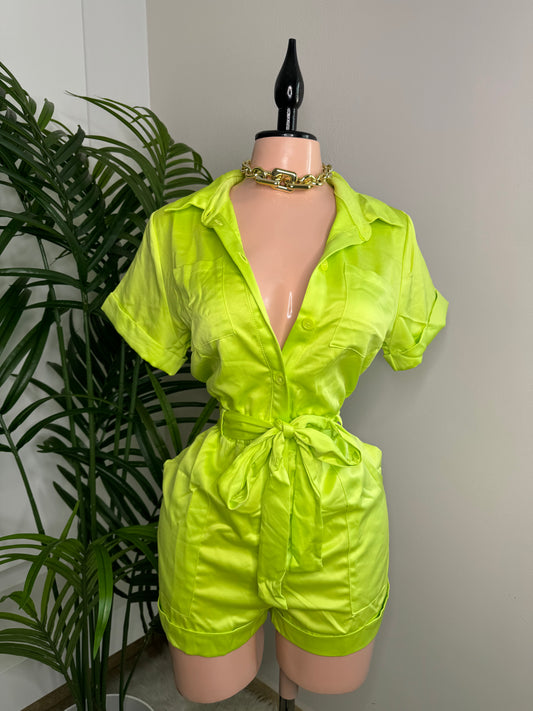 Satin Romper in Lime