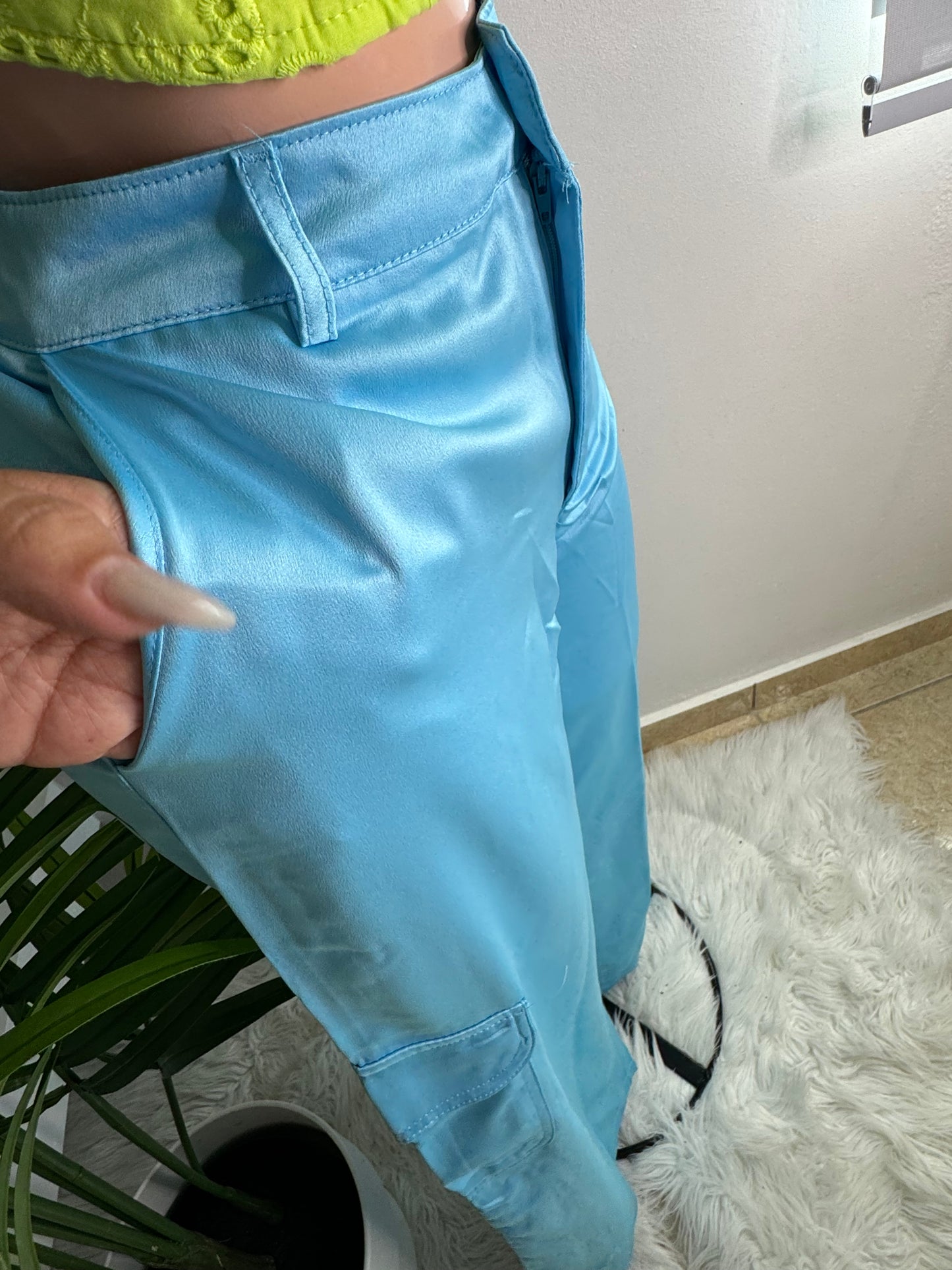 Satin Cargo Pants Blue 🌧️