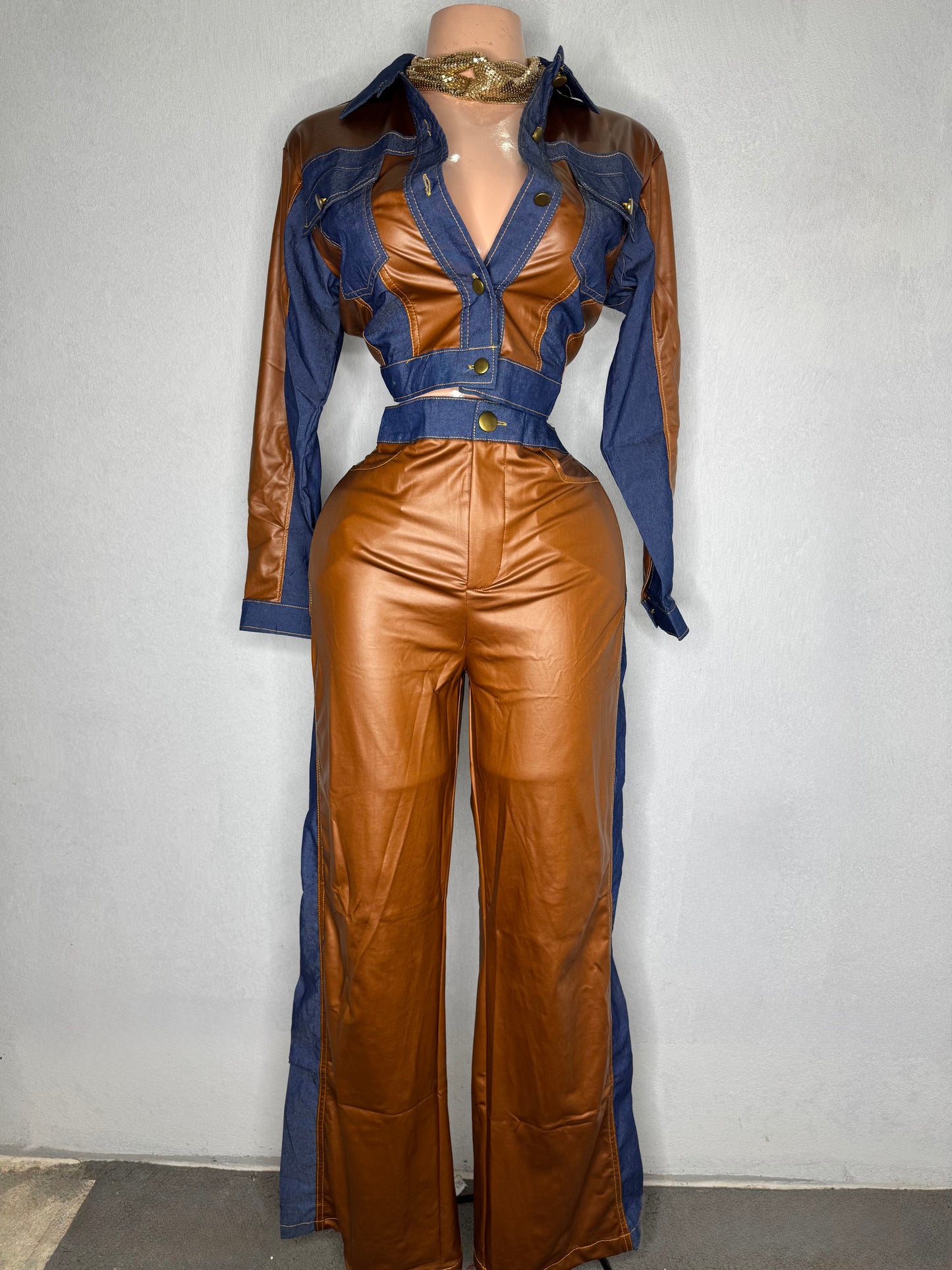 Leather Denim set