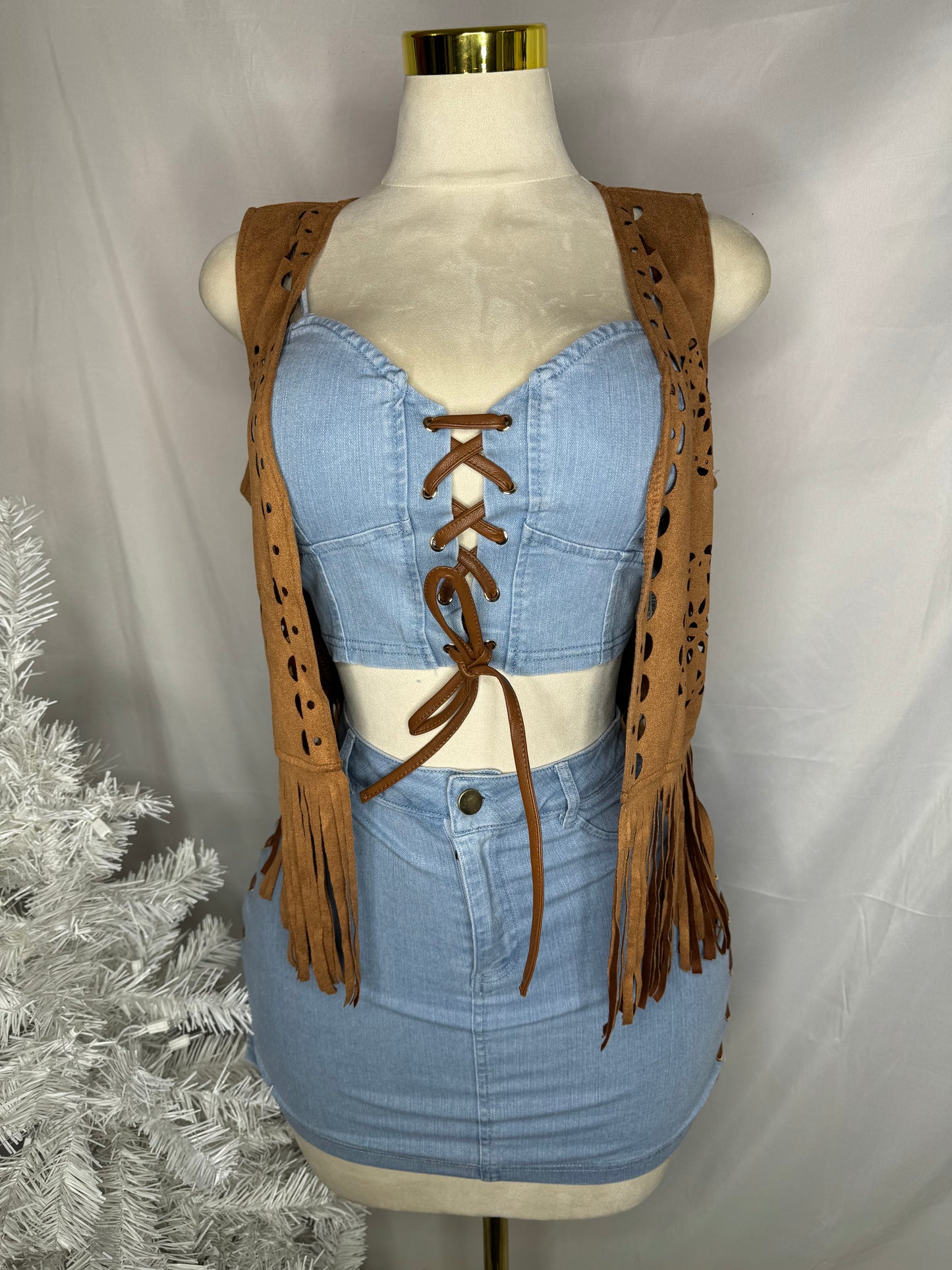 😮Leather Strings Denim Set