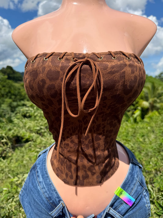 Leopard Suede Bustier