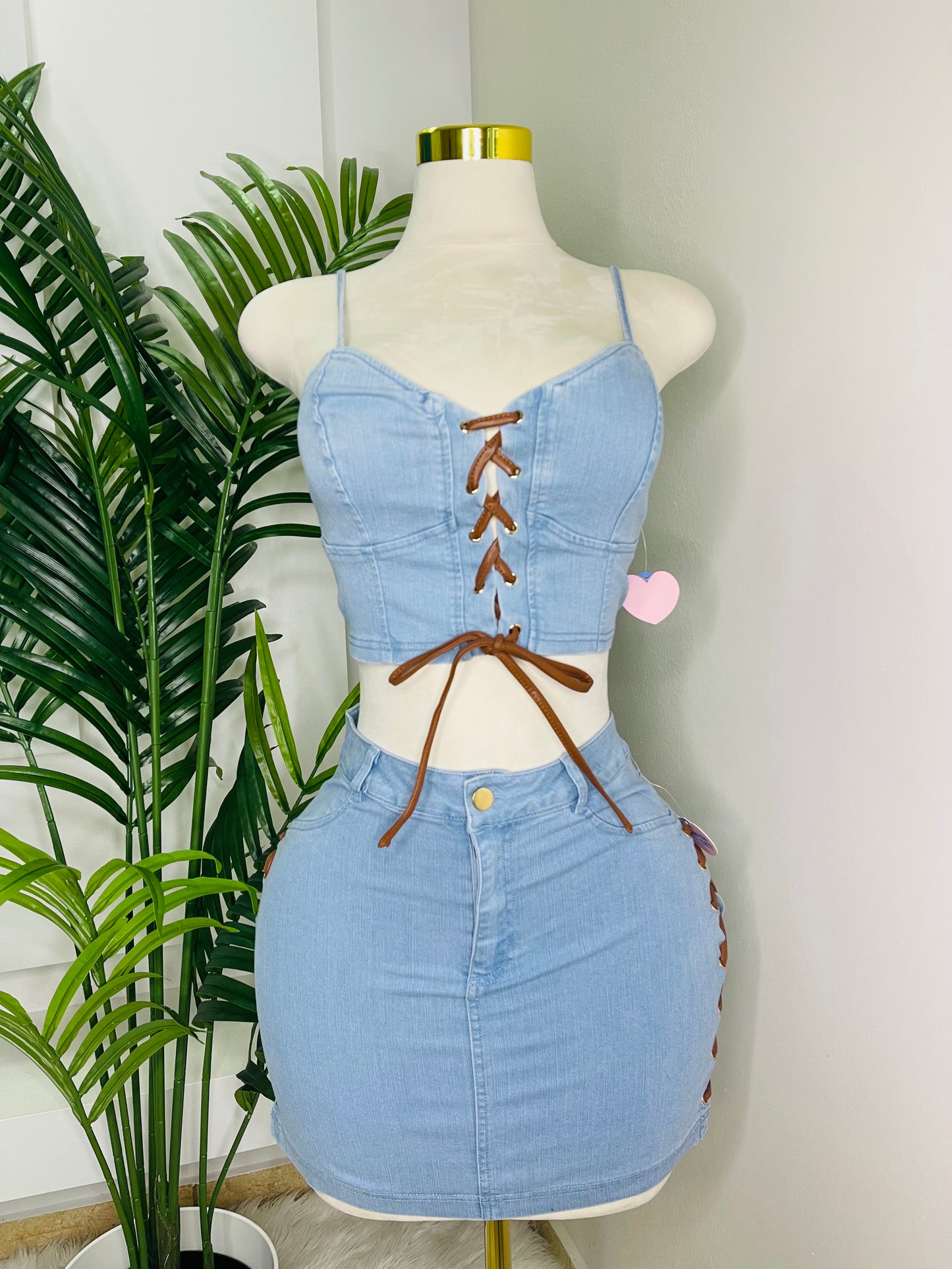 😮Leather Strings Denim Set