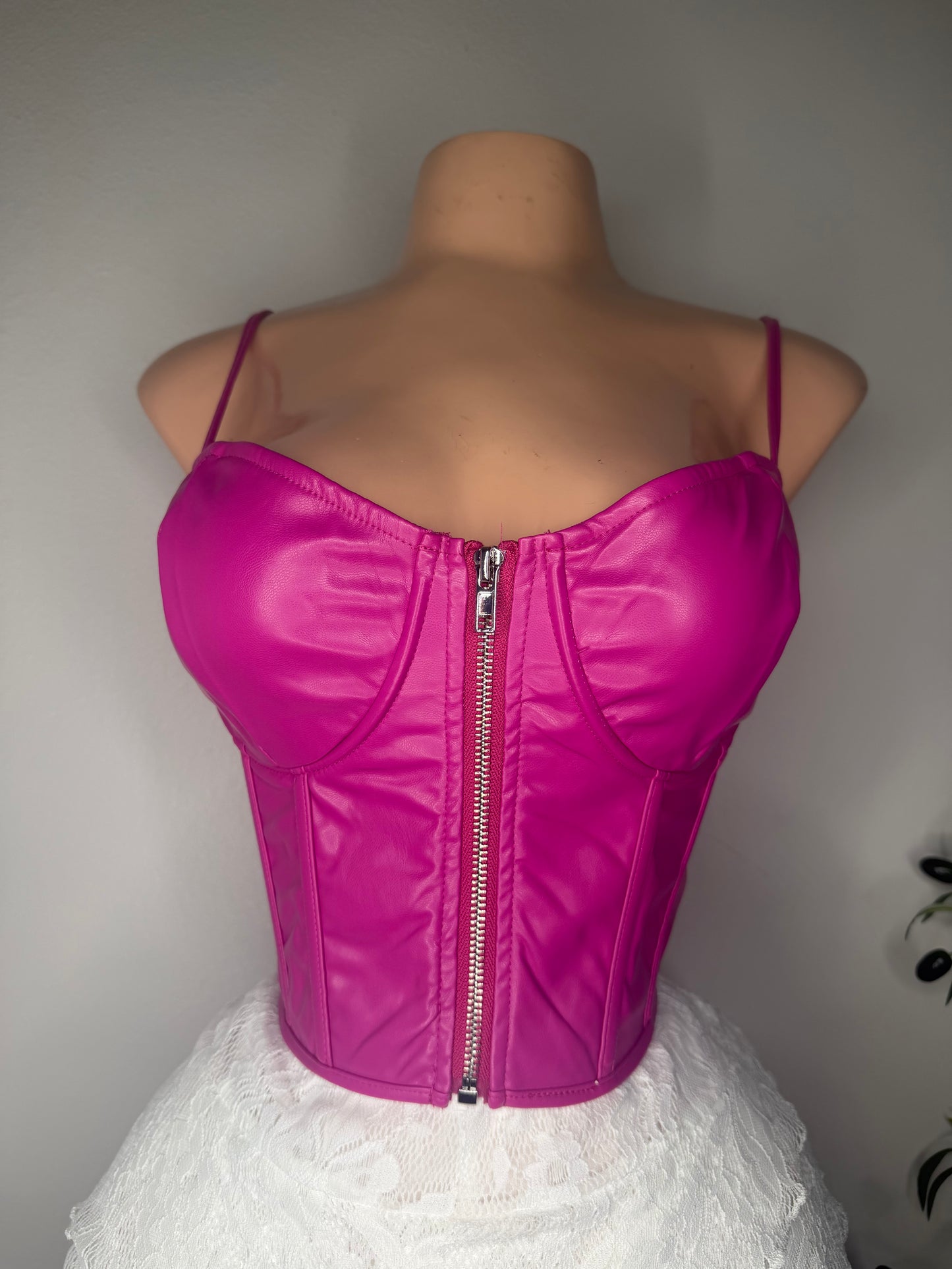 Leather Bustier Barbie Pink
