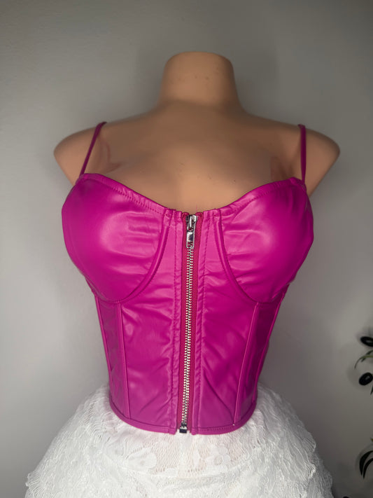 Leather Bustier Barbie Pink
