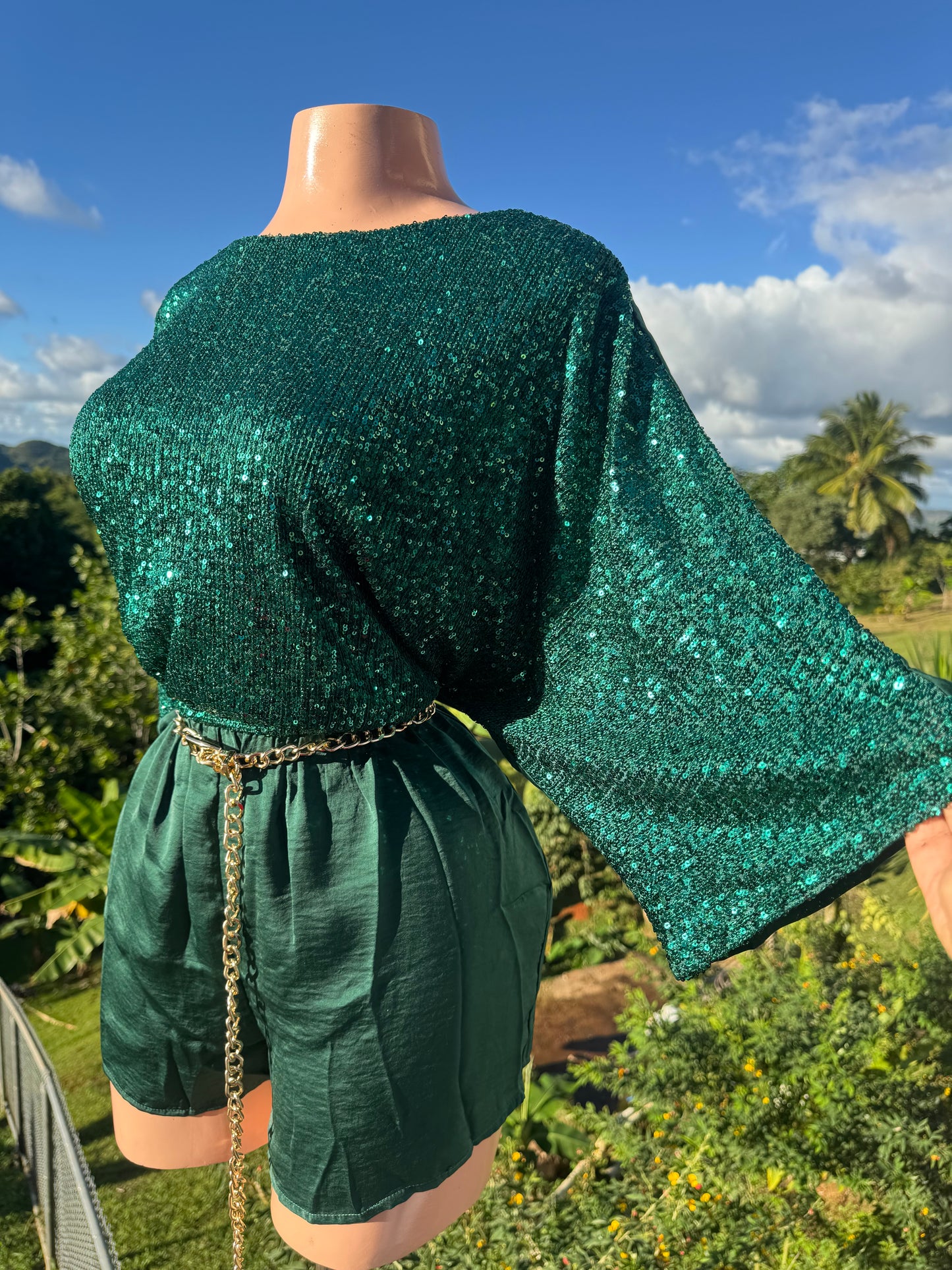 Sequined Teal Romper
