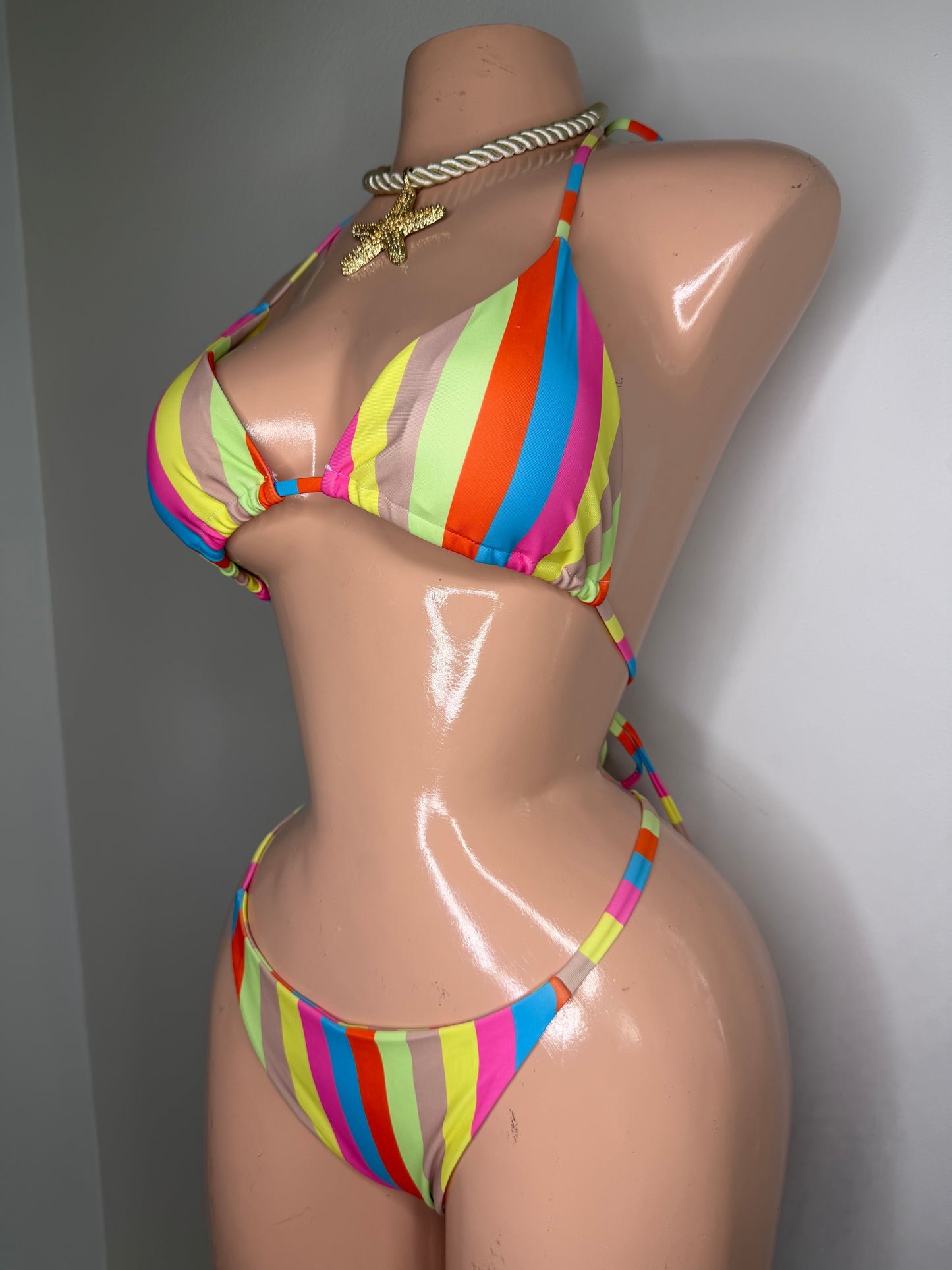Color Stripes Thong Bikini