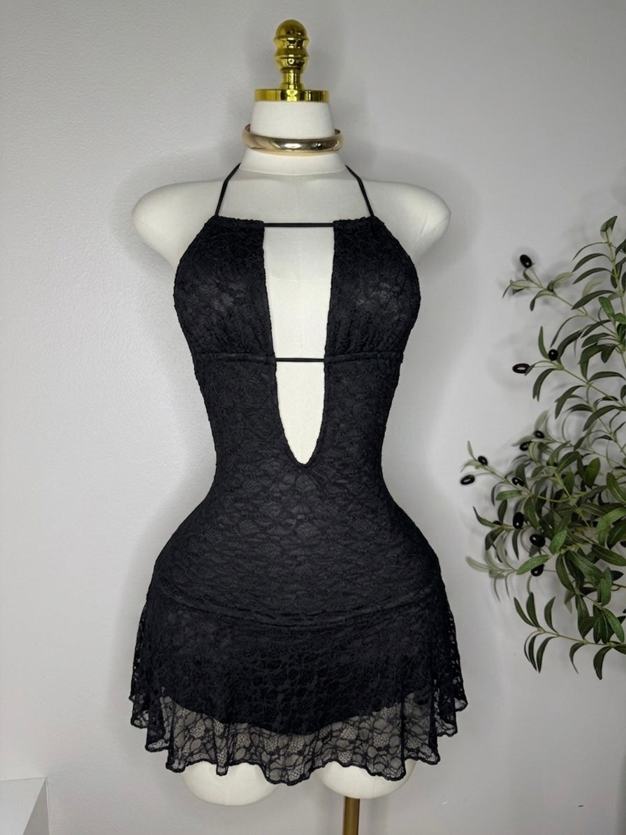Lace Princess Dress in Black