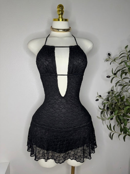 Lace Princess Dress in Black
