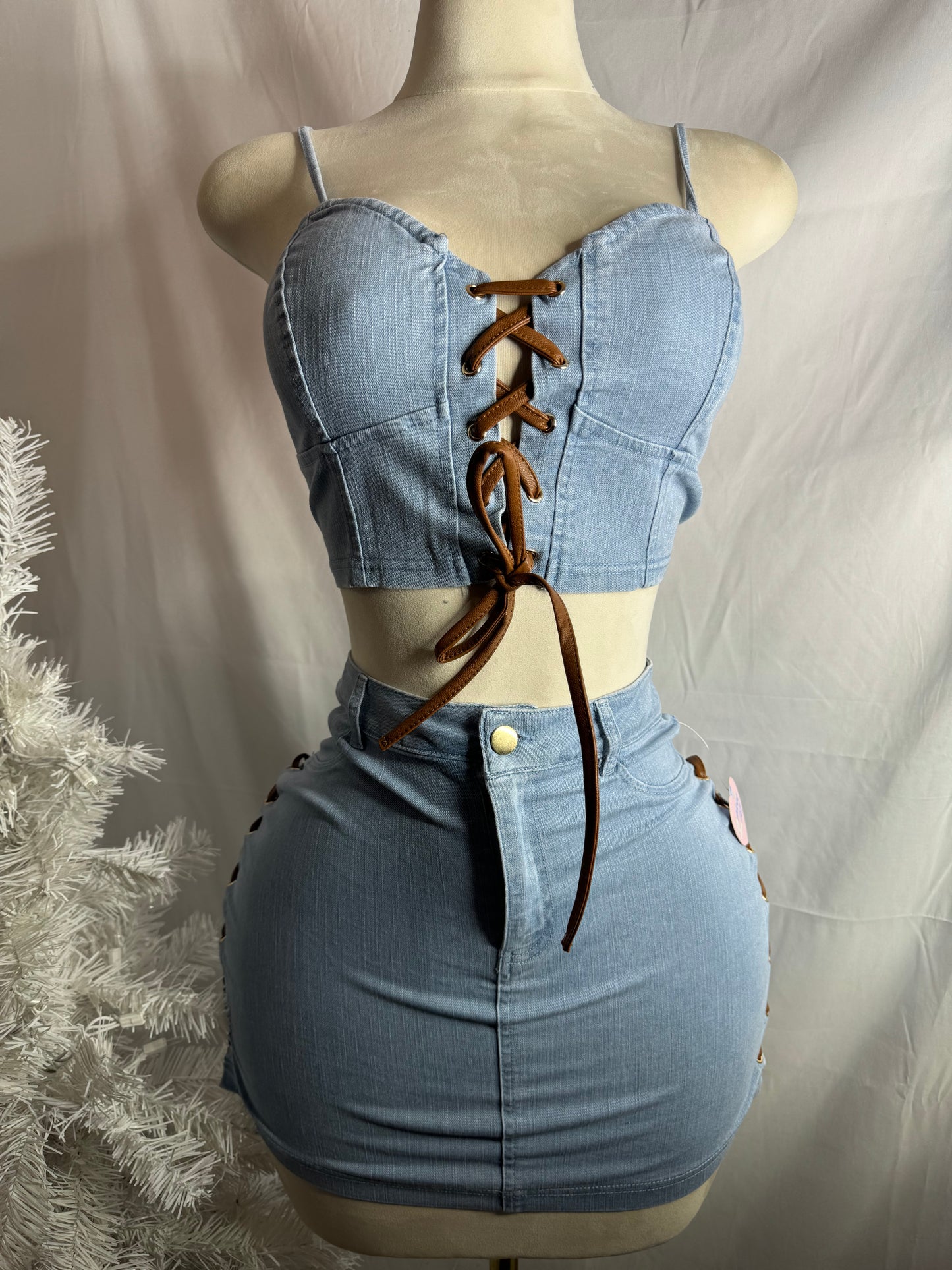 😮Leather Strings Denim Set