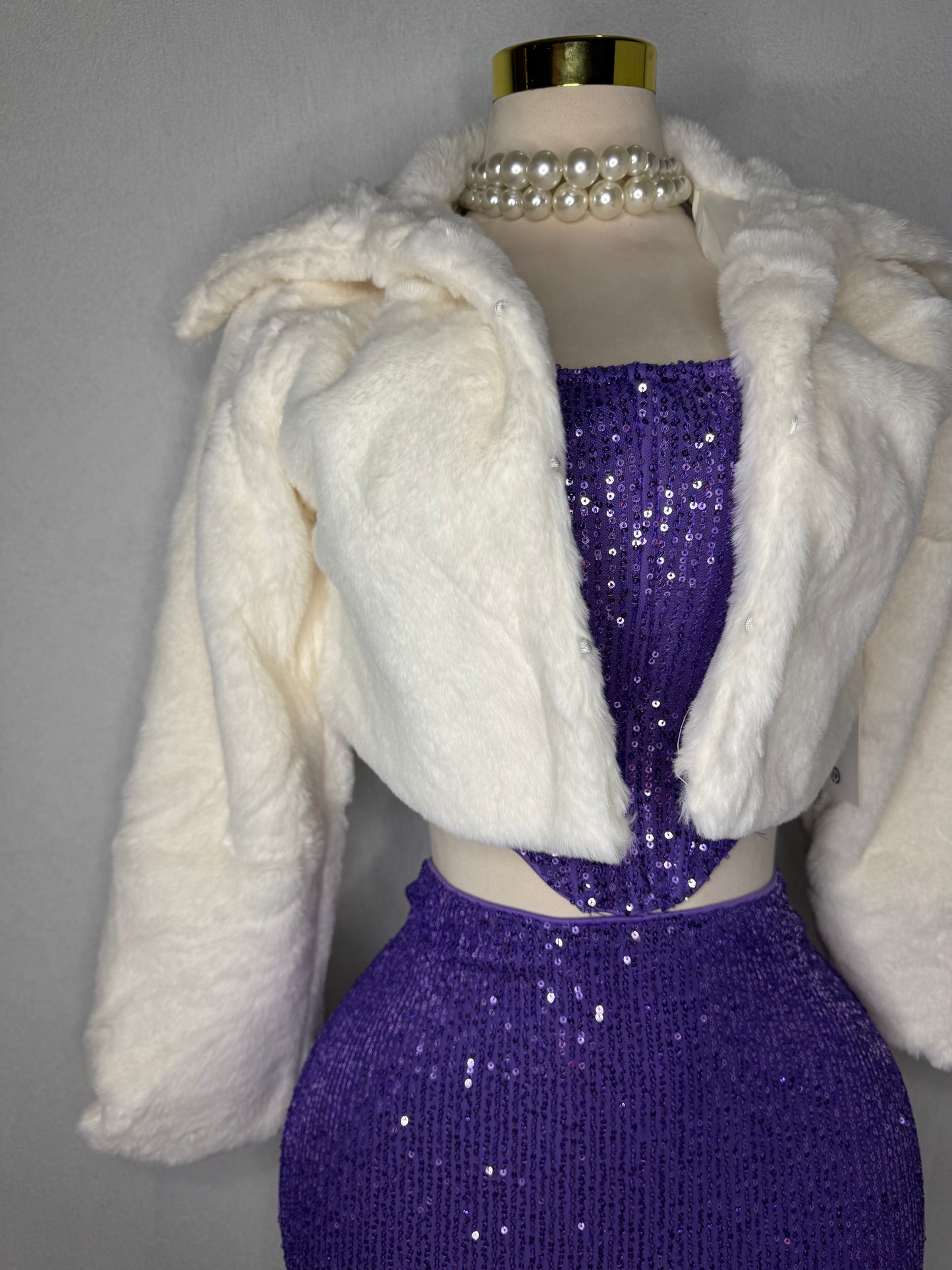 Faux Fur Jacket in Ivory White