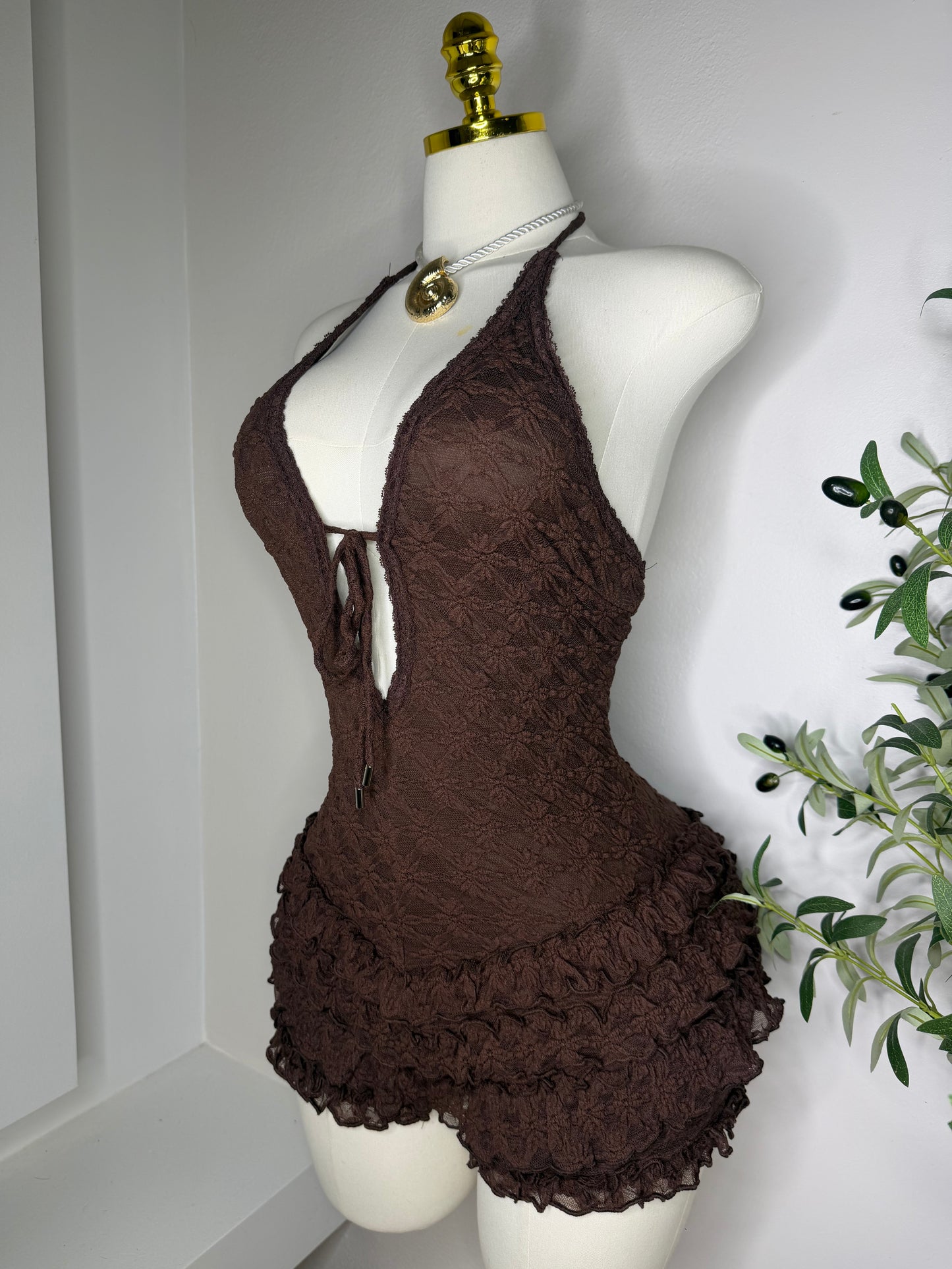 Lace Romper in Brown