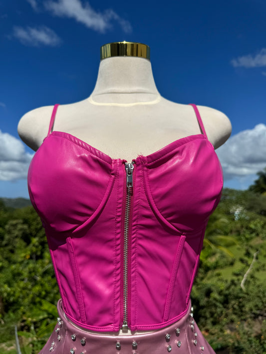 In love Pink Leather Bustier