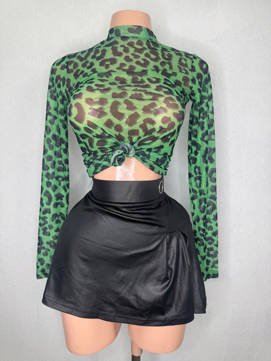 Green Leopard Mesh top