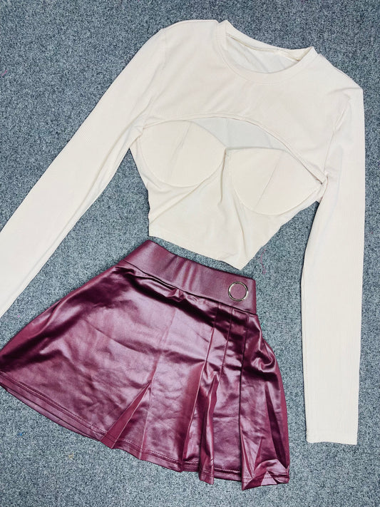 Burgundy Sexy A Leather Skirt