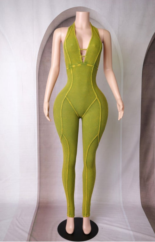 Olive Yellow Mineral Sexy Jumpsuit