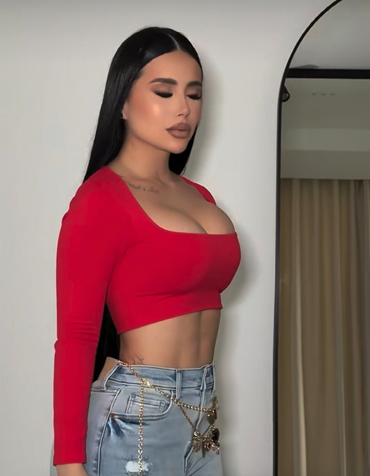Top Manga Larga Doble Tela en Roja❤️