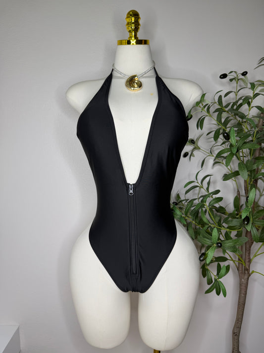 Black Zipper Swimwear