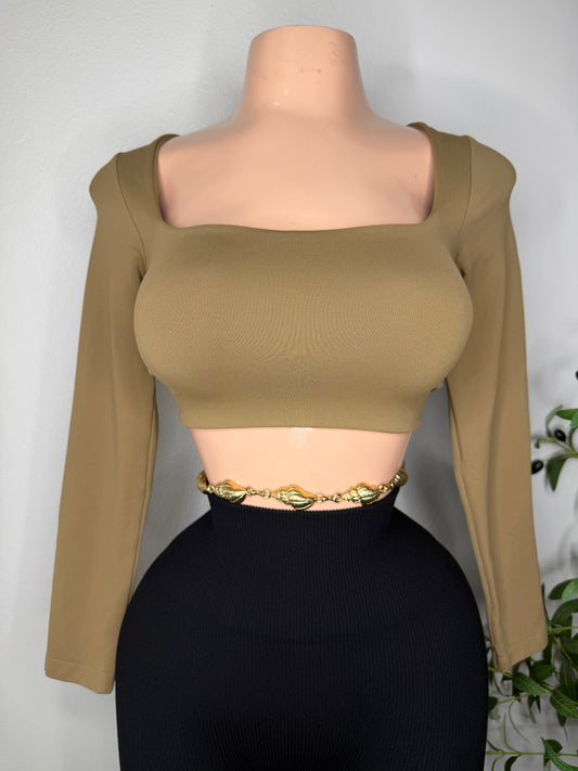 Top Manga Larga Doble Tela en Marrón Clara