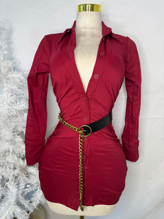 Shirt Dress Burgundy Súper Stretch