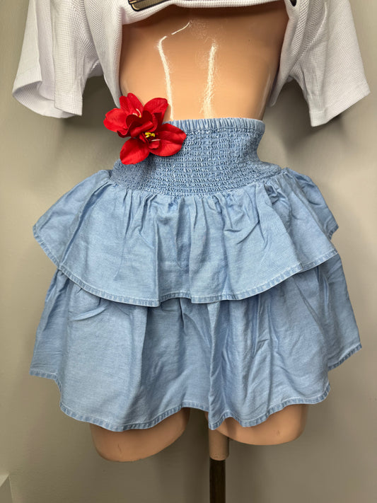 Light Denim Ruffle Skirt